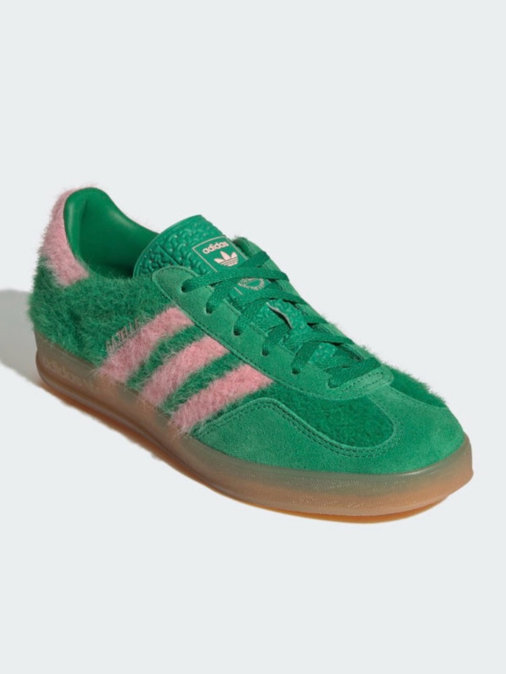 Adidas Size 8 Green & Pink Fuzzy Gazelle Suede Women’s Sneaker New In Box
